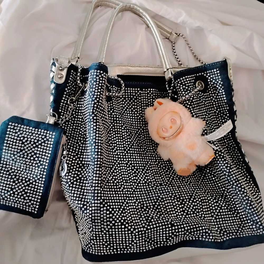 Silver and Blue Studded Women's Bag💖